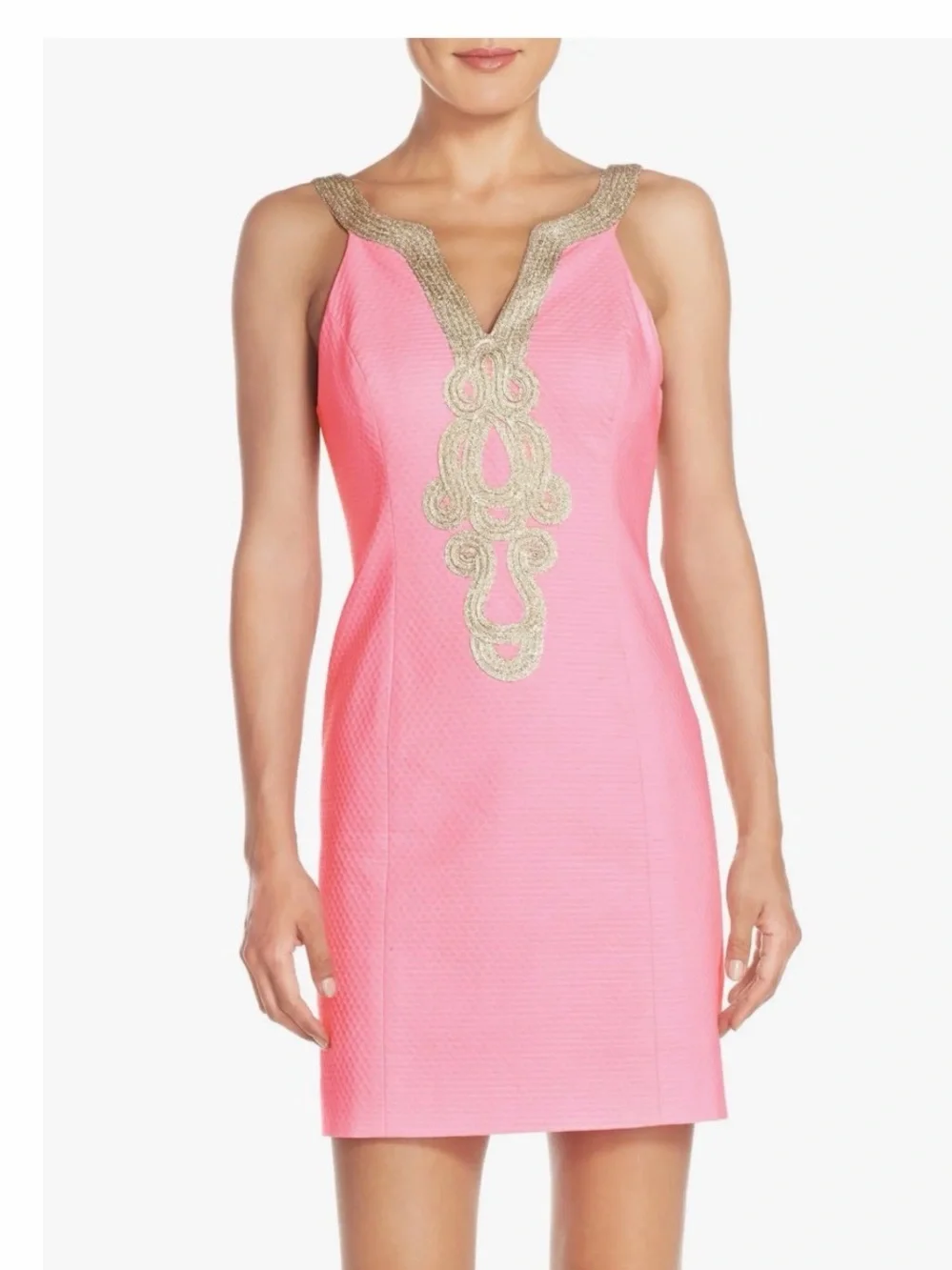 hot pink lilly pulitzer shift dress Stunning Lilly Pulitzer Bungalow Pin Hot Pink Gold Crochet Shift Dress Size 4